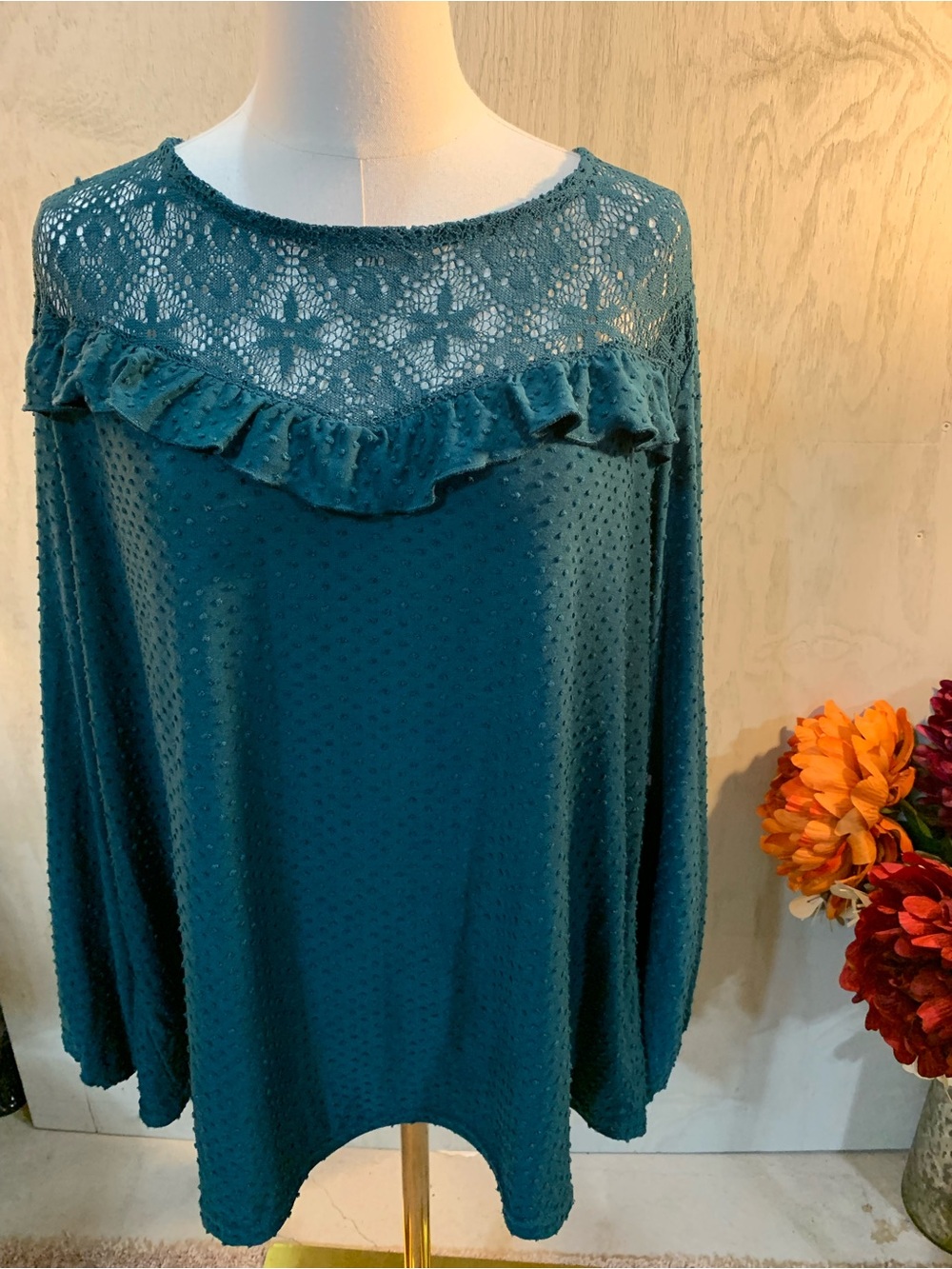 Zac & Rachel Teal Lace Yoke Top